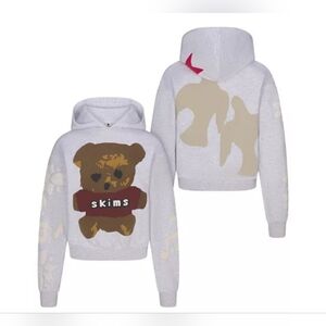 Skims x Cactus Plant Flea Market Hoodie Light Heather Grey Teddy Bear Print sz M